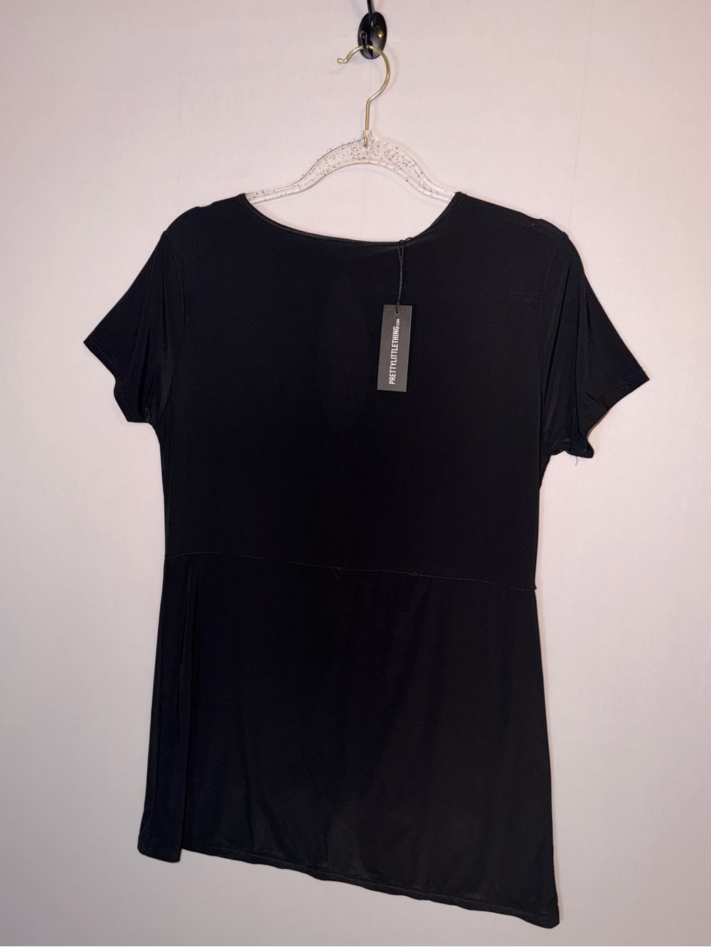 Pretty Little Thing black cap sleeve slinky skort playsuit Size US 12 NWT